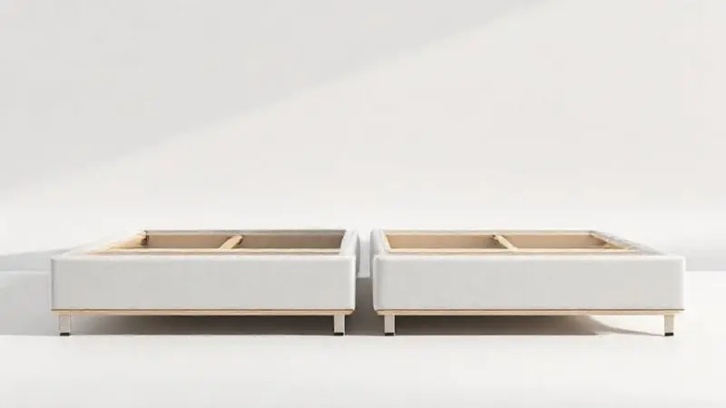 Render conceitual de duas bases de cama box separadas e modulares.