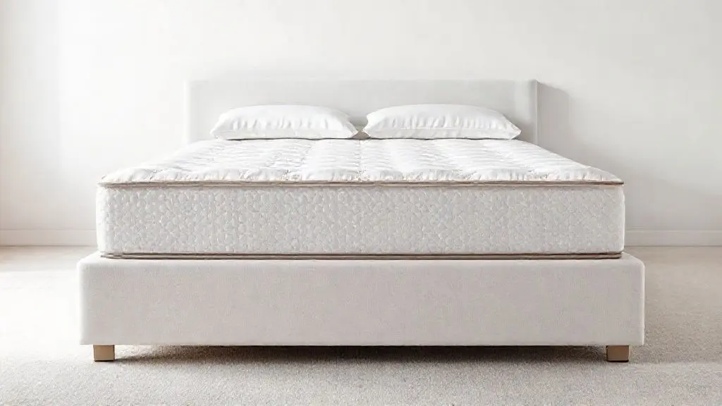 Cama box King size branca e luxuosa, com colchão de molas e base bipartida, destacando o conforto e o tamanho ideal para um quarto moderno.