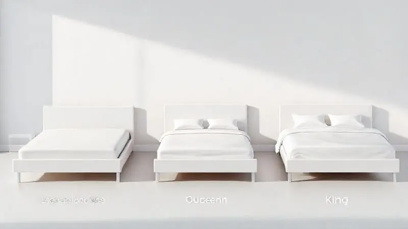 Renderização 3D ilustrando a diferença de tamanho entre modelos de cama box casal, queen e king para ajudar na escolha.