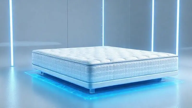 Ilustração conceitual de um colchão solteiro em teste de densidade e peso suportado.