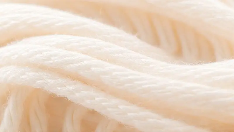 Ilustração 3D macro de fibras de algodão de alta contagem de fios, destacando a textura do tecido de luxo.