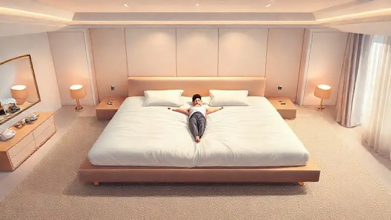 Ilustração de uma pessoa desfrutando do espaço extra em uma cama Super King, simbolizando o máximo de conforto para dormir.