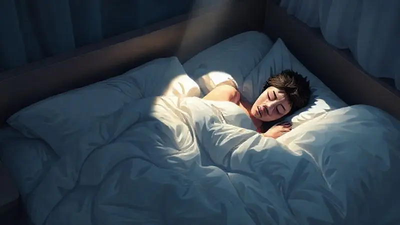 Ilustração de uma pessoa dormindo profundamente, simbolizando o bem-estar e o conforto de investir em uma cama de alta qualidade.