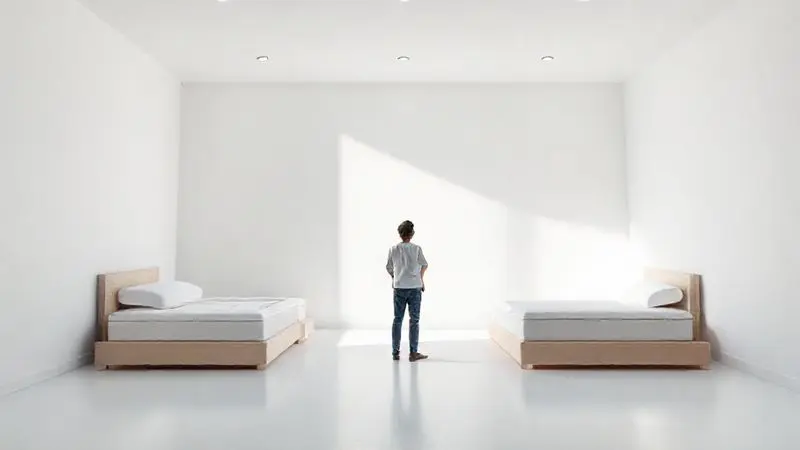 Ilustração digital de uma pessoa pensando sobre a melhor escolha de cama box casal.