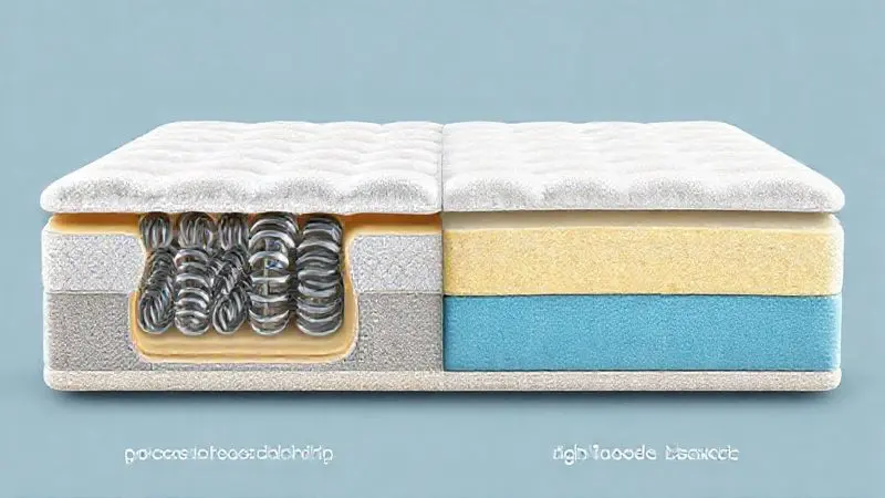 Ilustração em corte transversal de colchões, mostrando os núcleos de molas ensacadas e espuma de alta densidade.