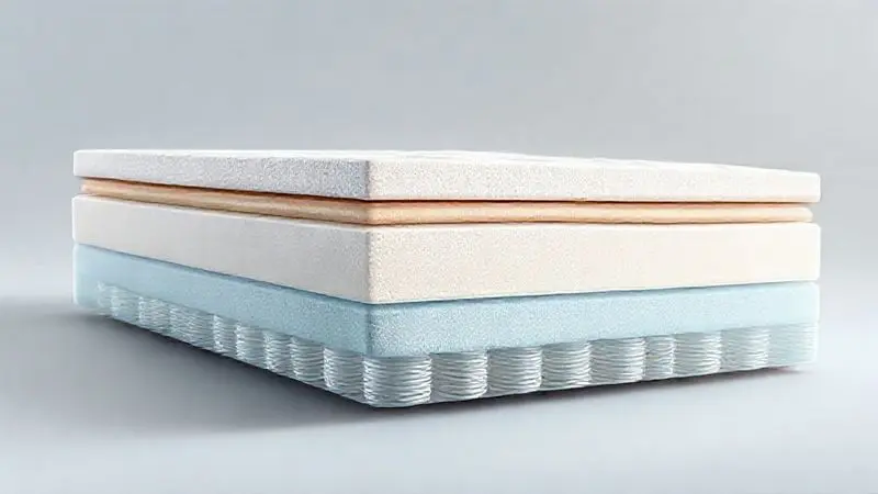 Ilustração das camadas de conforto em colchão com molas ensacadas e diferentes tipos de espuma