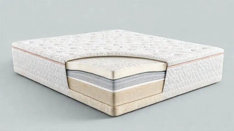 Ilustração conceitual das camadas e materiais internos de um colchão premium de látex