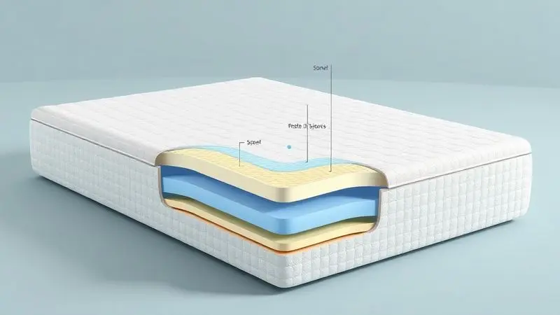 Ilustração conceitual em corte de colchão ideal para coluna com zonas de alinhamento vertebral