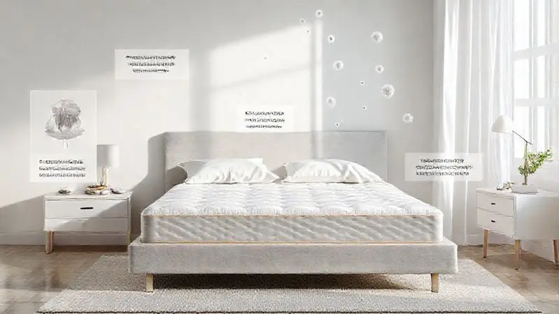 Cena conceitual de colchão hipoalergênico com tratamentos antiácaro e tecidos respiráveis