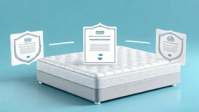 Ilustração 3D conceitual sobre processo de certificação de qualidade para colchões ortopédicos