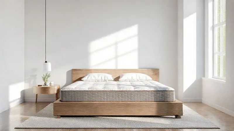 Cena conceitual de quarto moderno representando avaliação de qualidade e conforto para escolha de colchão