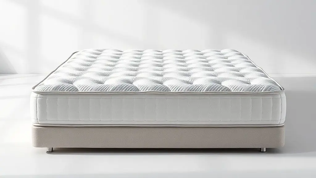 Colchão limpo e sem manchas em fundo neutro, com detalhes da textura do tecido visíveis em luz de estúdio profissional