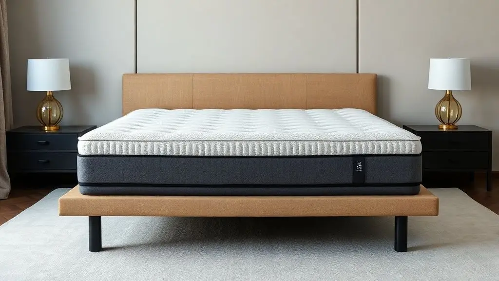 Colchão premium em destaque com iluminação profissional mostrando detalhes e texturas dos materiais, análise visual da qualidade