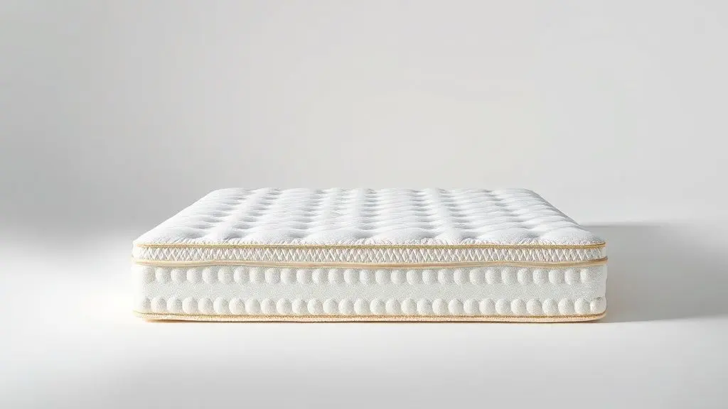 Colchão premium de gel em fotografia profissional de estúdio mostrando camadas e detalhes da tecnologia de conforto