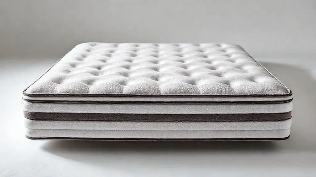 Colchão de alta qualidade em ambiente de estúdio profissional com iluminação suave destacando texturas e detalhes de costura