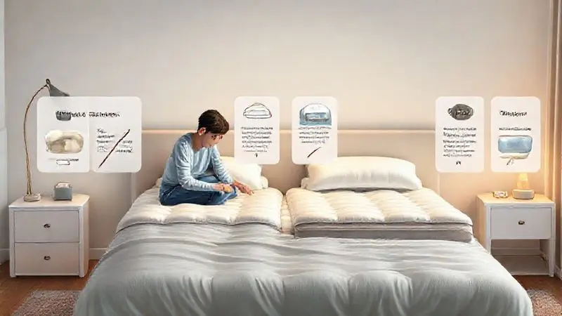 Casal testando diferentes tipos de colchão para encontrar o ideal, ilustração conceitual