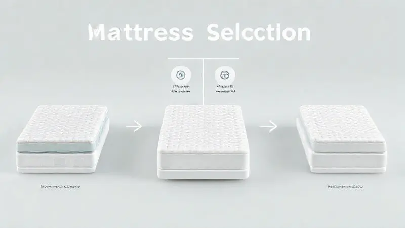 Processo conceitual de seleção de colchão com comparação de densidade, materiais e tamanho