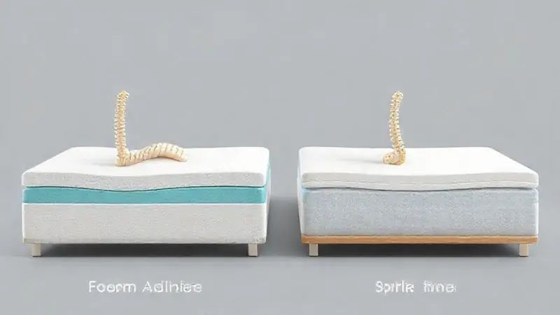 Ilustração conceitual comparando alinhamento da coluna vertebral em diferentes tipos de colchão.