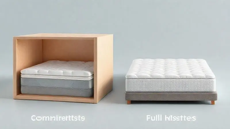 Comparação conceitual entre colchão compactado em caixa e colchão convencional de tamanho completo