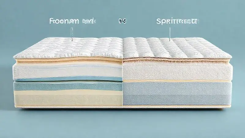 Comparação em corte transversal entre colchão de espuma e colchão de mola, ilustração técnica