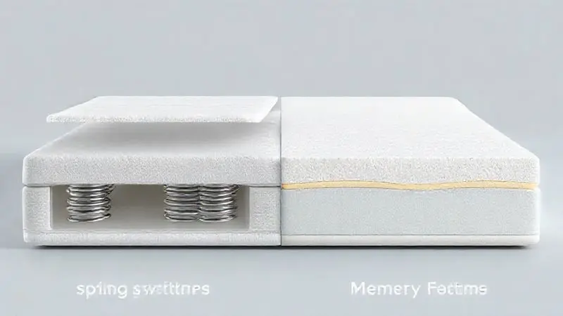 Comparação conceitual entre estrutura de colchão de molas e colchão de espuma mostrada em ilustração 3D.