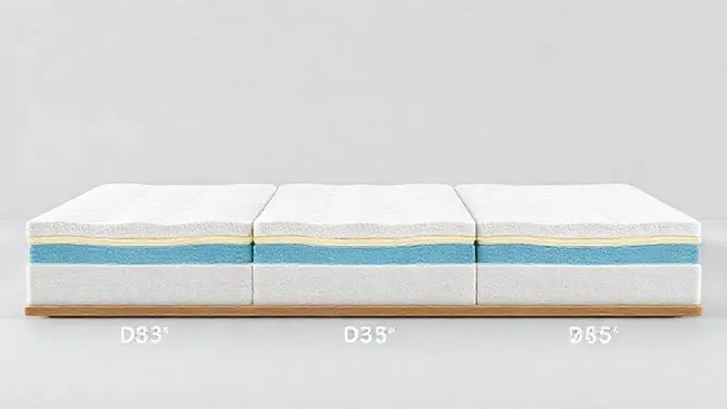 Comparação conceitual da compressão em colchões de densidades D28, D33 e D45