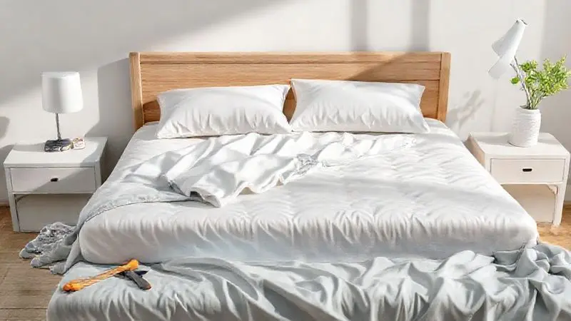 Conceito de manutenção preventiva do colchão com lençóis limpos e capas protetoras organizadas artisticamente