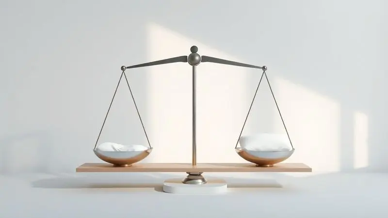 Cena conceitual artística mostrando análise de qualidade e valor na decisão de investimento em colchão