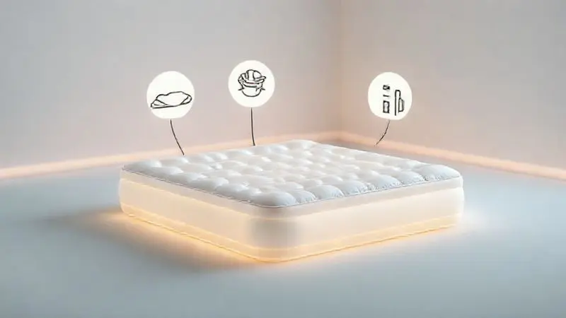 Ilustração conceitual dos critérios para escolha de colchão inflável como durabilidade e conforto