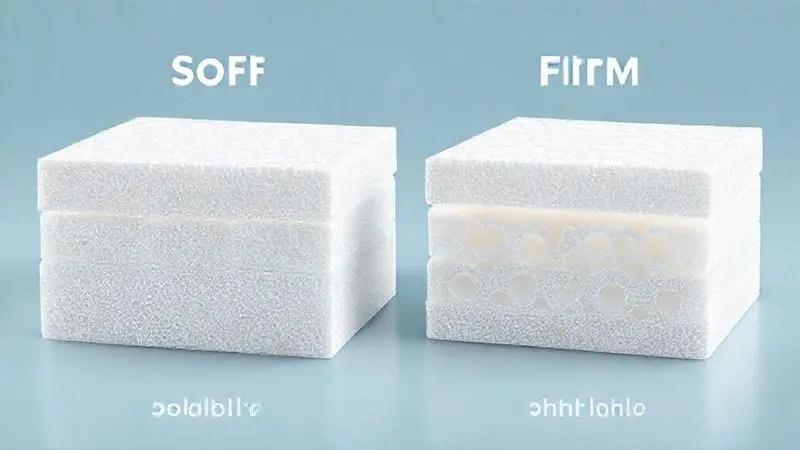 Ilustração conceitual comparando densidades de espuma para colchões macios versus duráveis