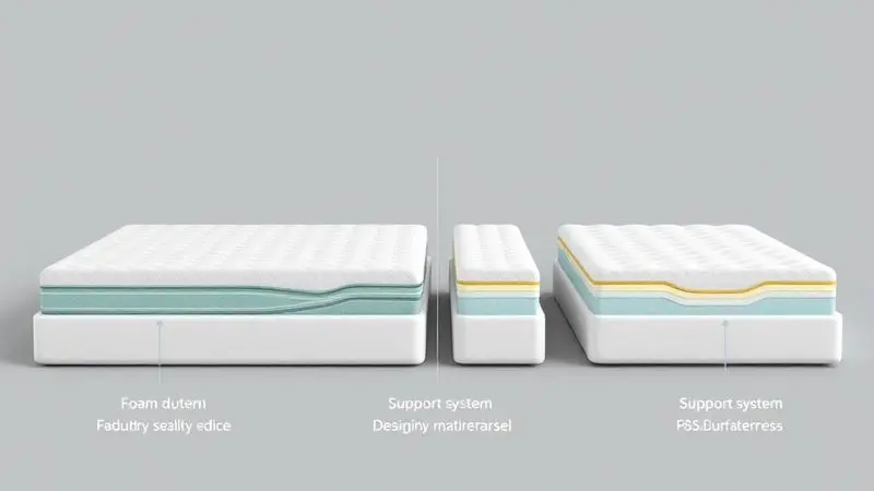 Diagrama conceitual comparativo de modelos de colchões com diferentes sistemas de suporte