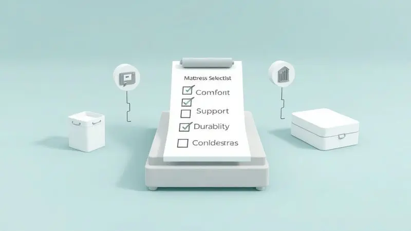 Ilustração conceitual com elementos abstratos representando fatores importantes na escolha de colchão.