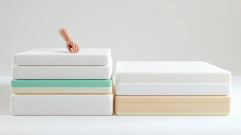 Ilustração conceitual de pessoa avaliando diferentes tipos de colchão de espuma para escolha ideal