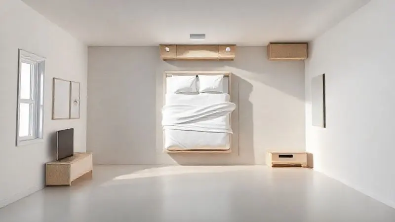 Ilustração conceitual de planejamento de espaço em quarto para colchão king size