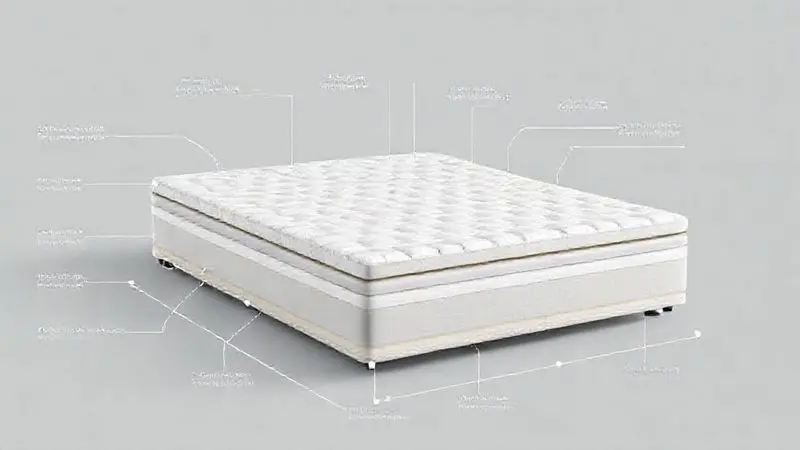 ilustração técnica mostrando camadas e especificações de colchão premium