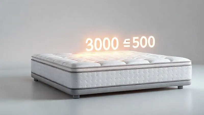 Ilustração conceitual de colchão com indicador de faixa de preço ideal para custo-benefício