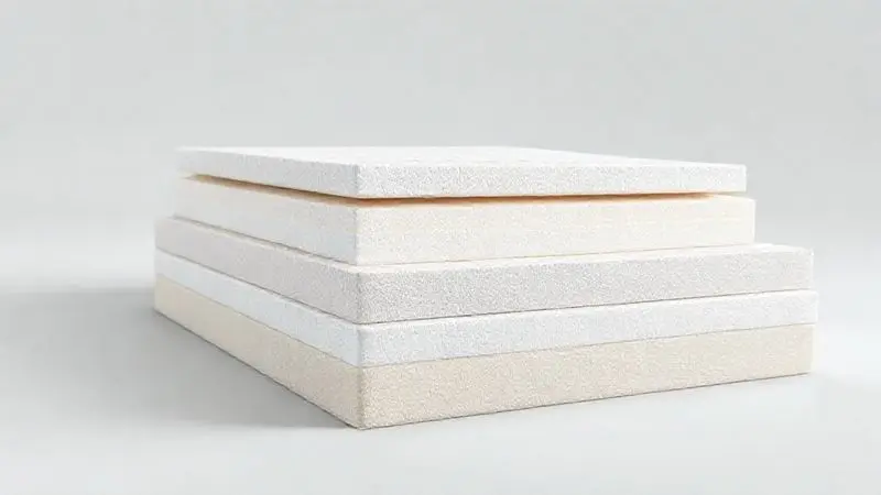 Ilustração conceitual em corte transversal mostrando camadas de diferentes densidades em colchão de espuma.