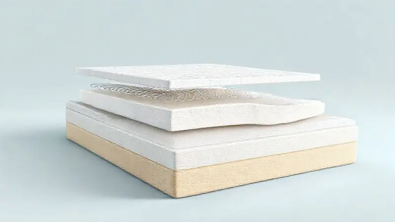 Ilustração conceitual mostrando diferentes camadas e materiais de colchões para escolha informada