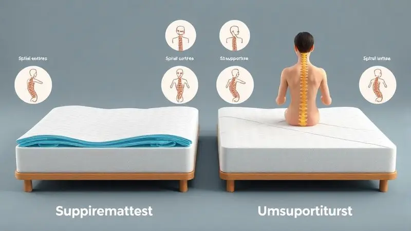 Ilustração comparativa do alinhamento da coluna em diferentes tipos de colchão