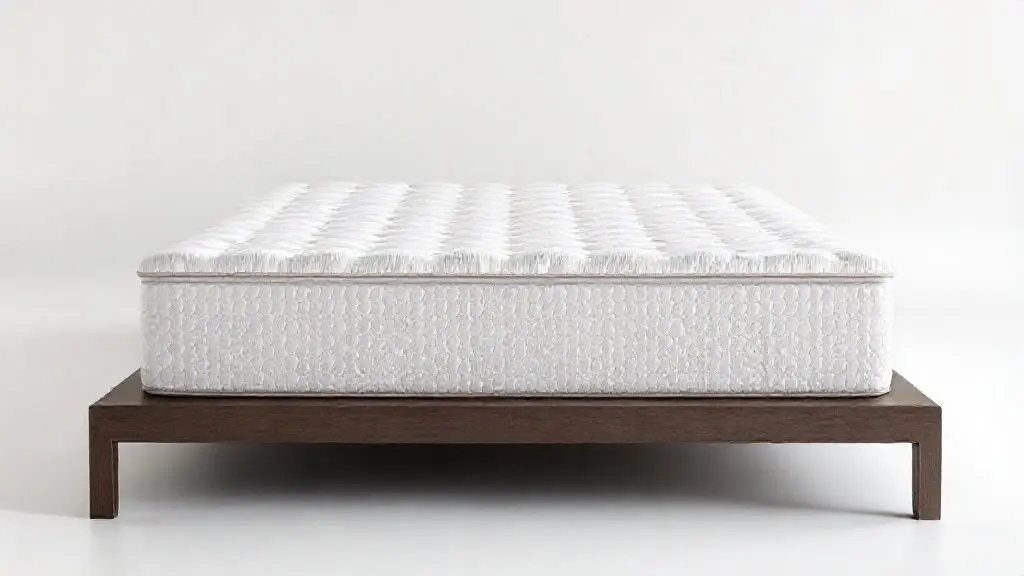 Colchão de casal de alta qualidade em ambiente de estúdio, destacando detalhes do revestimento e costuras