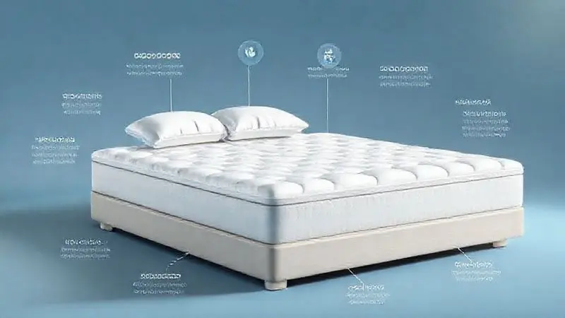 Ilustração conceitual sobre qualidade do sono e performance de colchões com representações visuais abstratas