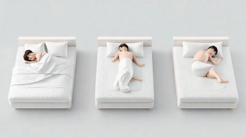 Ilustração artística conceitual mostrando posições de dormir com zonas de suporte do colchão em visualização abstrata