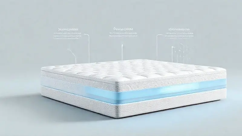 Ilustração digital conceitual mostrando propriedades do colchão para diferentes necessidades em diagrama abstrato