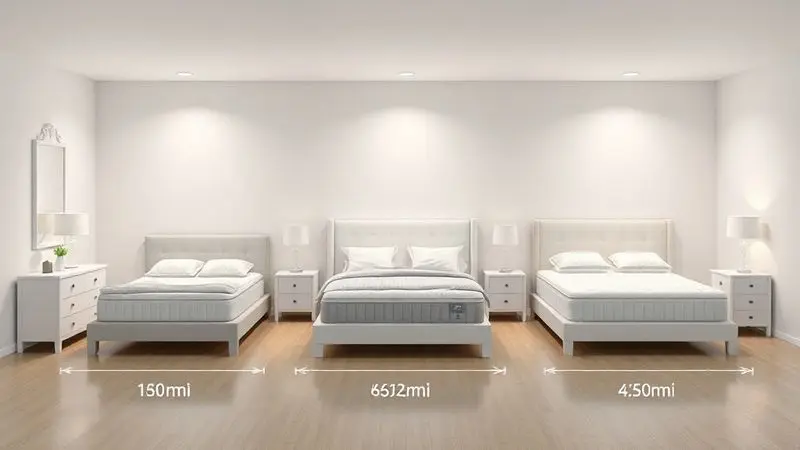 Comparação visual de tamanhos de colchão em ambiente de quarto para escolha ideal do modelo