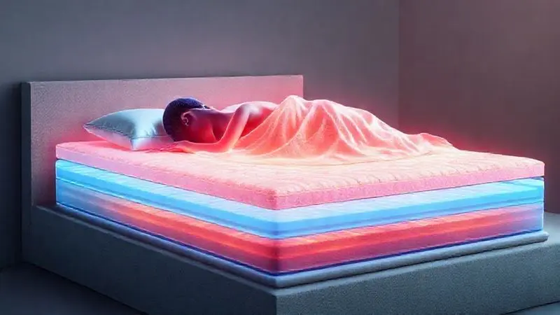 Ilustração conceitual da tecnologia de regulação térmica em colchões com tecido inteligente
