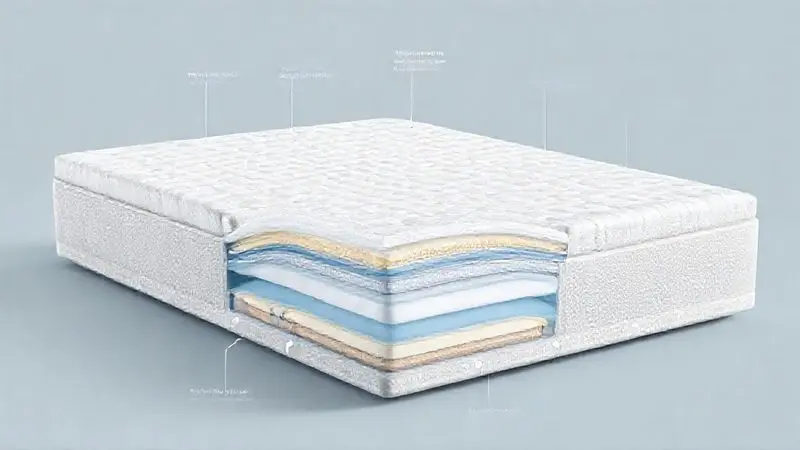 Conceitos de tecnologia inovadora para colchões mostrando diagramas técnicos de componentes premium
