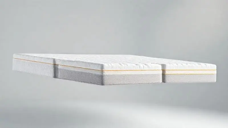 Ilustração educacional mostrando diferentes tipos de colchões em corte transversal conceitual